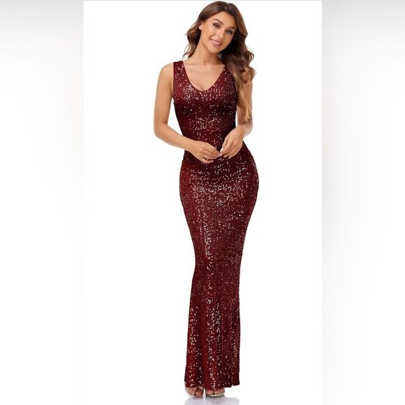 Women's Evening Dress Elegant Tight-Fitting Long Sequin Formal Occasion Dress - Picture 1 of 6